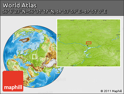 Physical Location Map of the Area around 56° 18' 50" N, 49° 22' 30" E