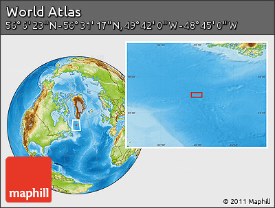 Physical Location Map of the Area around 56° 18' 50" N, 49° 13' 30" W