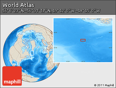Shaded Relief Location Map of the Area around 56° 18' 50" N, 49° 13' 30" W