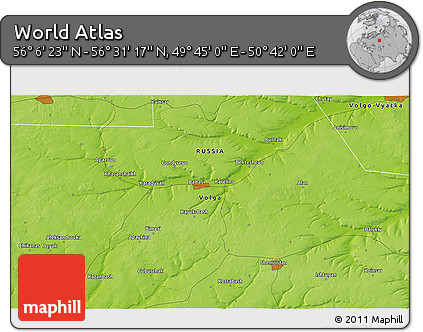 Physical 3D Map of the Area around 56° 18' 50" N, 50° 13' 30" E