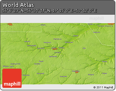 Physical 3D Map of the Area around 56° 18' 50" N, 50° 13' 30" E