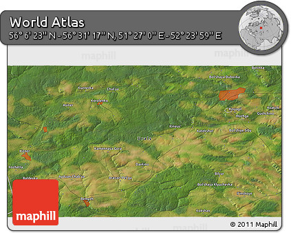 Satellite 3D Map of the Area around 56° 18' 50" N, 51° 55' 29" E