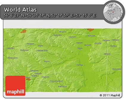 Physical 3D Map of the Area around 56° 18' 50" N, 52° 46' 29" E