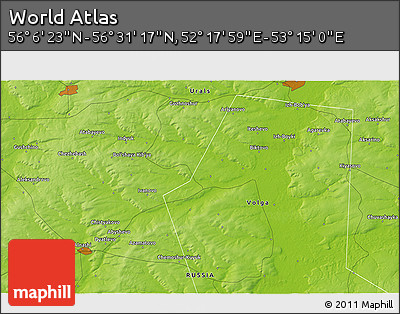 Physical 3D Map of the Area around 56° 18' 50" N, 52° 46' 29" E