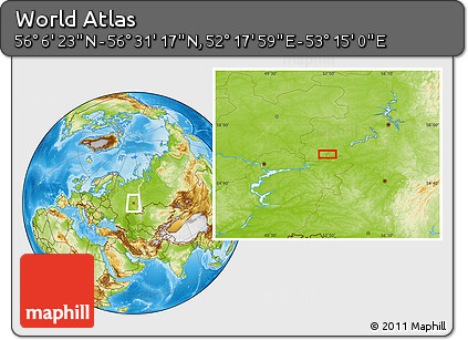 Physical Location Map of the Area around 56° 18' 50" N, 52° 46' 29" E