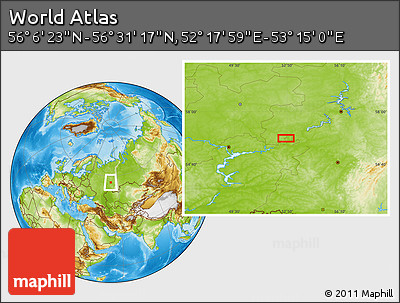 Physical Location Map of the Area around 56° 18' 50" N, 52° 46' 29" E