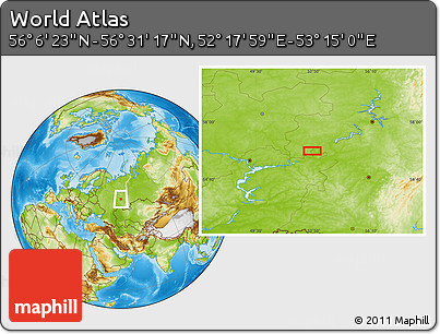 Physical Location Map of the Area around 56° 18' 50" N, 52° 46' 29" E