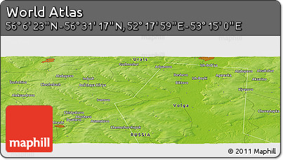 Physical Panoramic Map of the Area around 56° 18' 50" N, 52° 46' 29" E