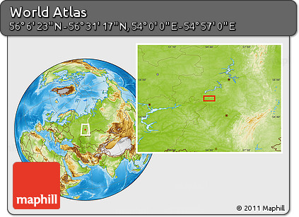 Physical Location Map of the Area around 56° 18' 50" N, 54° 28' 30" E
