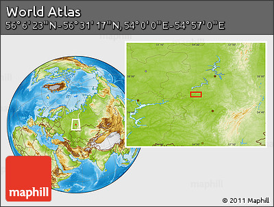 Physical Location Map of the Area around 56° 18' 50" N, 54° 28' 30" E