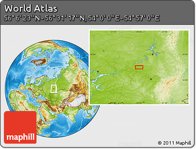 Physical Location Map of the Area around 56° 18' 50" N, 54° 28' 30" E