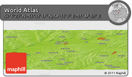 Physical Panoramic Map of the Area around 56° 18' 50" N, 55° 19' 30" E