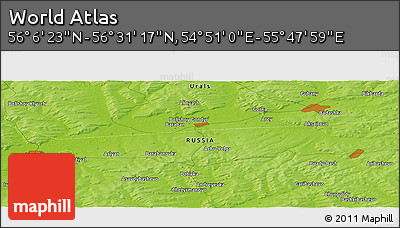 Physical Panoramic Map of the Area around 56° 18' 50" N, 55° 19' 30" E