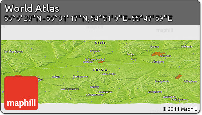 Physical Panoramic Map of the Area around 56° 18' 50" N, 55° 19' 30" E