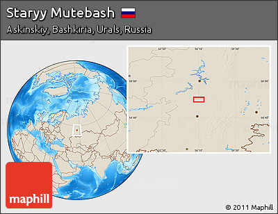 Shaded Relief Location Map of Staryy Mutebash