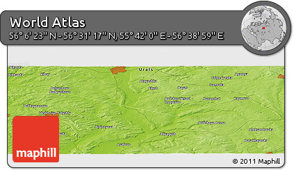 Physical Panoramic Map of the Area around 56° 18' 50" N, 56° 10' 29" E