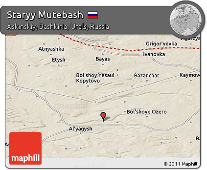 Shaded Relief Panoramic Map of Staryy Mutebash