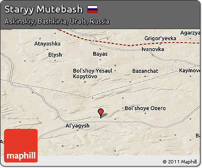 Shaded Relief Panoramic Map of Staryy Mutebash