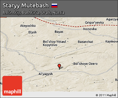 Shaded Relief Panoramic Map of Staryy Mutebash