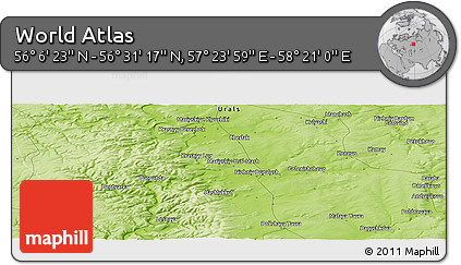 Physical Panoramic Map of the Area around 56° 18' 50" N, 57° 52' 30" E