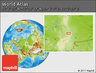 Physical Location Map of the Area around 56° 18' 50" N, 59° 34' 30" E