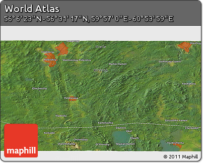 Satellite 3D Map of the Area around 56° 18' 50" N, 60° 25' 29" E
