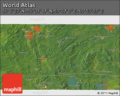 Satellite 3D Map of the Area around 56° 18' 50" N, 60° 25' 29" E
