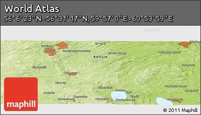 Physical Panoramic Map of the Area around 56° 18' 50" N, 60° 25' 29" E