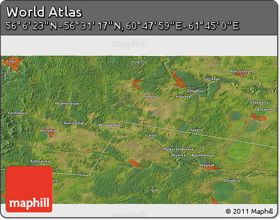 Satellite 3D Map of the Area around 56° 18' 50" N, 61° 16' 29" E