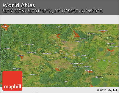Satellite 3D Map of the Area around 56° 18' 50" N, 61° 16' 29" E