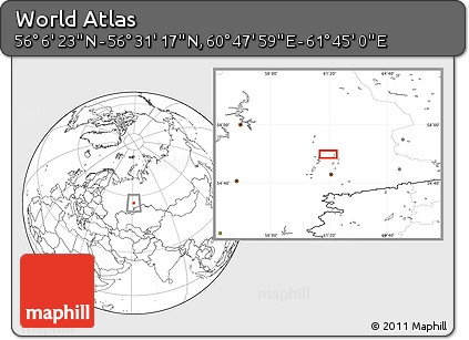 Blank Location Map of the Area around 56° 18' 50" N, 61° 16' 29" E