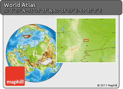 Physical Location Map of the Area around 56° 18' 50" N, 61° 16' 29" E