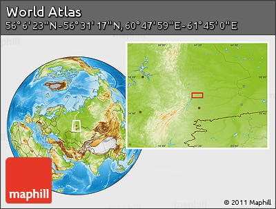Physical Location Map of the Area around 56° 18' 50" N, 61° 16' 29" E