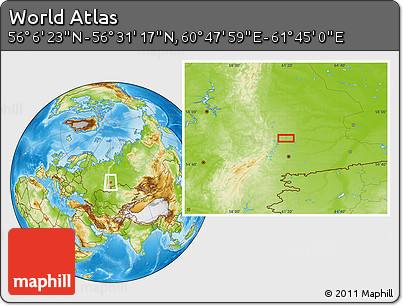 Physical Location Map of the Area around 56° 18' 50" N, 61° 16' 29" E