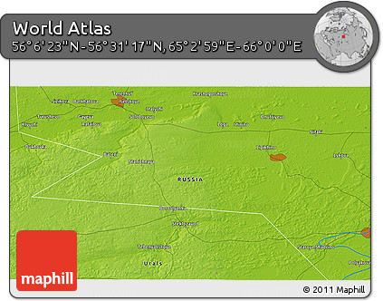 Physical 3D Map of the Area around 56° 18' 50" N, 65° 31' 30" E
