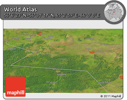 Satellite 3D Map of the Area around 56° 18' 50" N, 65° 31' 30" E