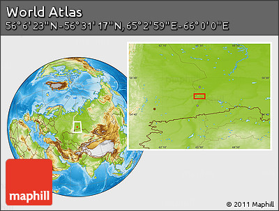 Physical Location Map of the Area around 56° 18' 50" N, 65° 31' 30" E