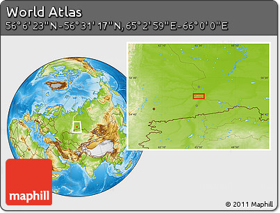 Physical Location Map of the Area around 56° 18' 50" N, 65° 31' 30" E