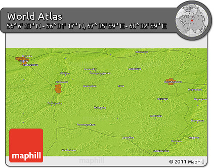 Physical 3D Map of the Area around 56° 18' 50" N, 68° 4' 29" E