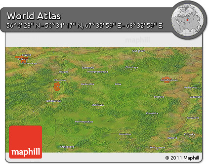 Satellite 3D Map of the Area around 56° 18' 50" N, 68° 4' 29" E