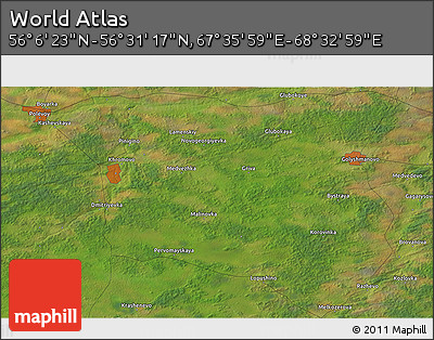 Satellite 3D Map of the Area around 56° 18' 50" N, 68° 4' 29" E