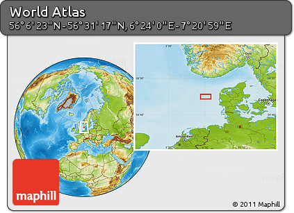 Physical Location Map of the Area around 56° 18' 50" N, 6° 52' 30" E