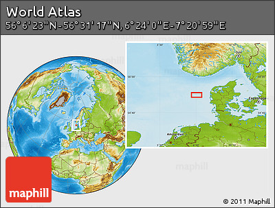 Physical Location Map of the Area around 56° 18' 50" N, 6° 52' 30" E