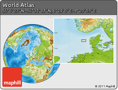 Physical Location Map of the Area around 56° 18' 50" N, 6° 52' 30" E