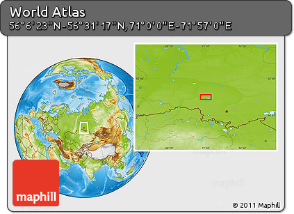 Physical Location Map of the Area around 56° 18' 50" N, 71° 28' 29" E