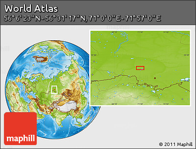 Physical Location Map of the Area around 56° 18' 50" N, 71° 28' 29" E