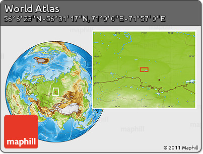 Physical Location Map of the Area around 56° 18' 50" N, 71° 28' 29" E
