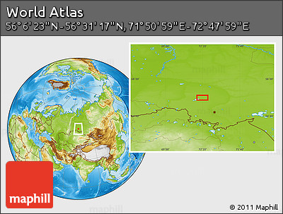 Physical Location Map of the Area around 56° 18' 50" N, 72° 19' 29" E