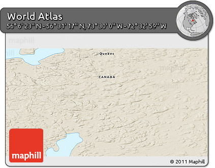 Shaded Relief 3D Map of the Area around 56° 18' 50" N, 73° 1' 30" W