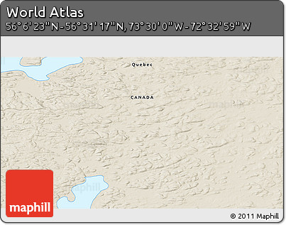 Shaded Relief 3D Map of the Area around 56° 18' 50" N, 73° 1' 30" W